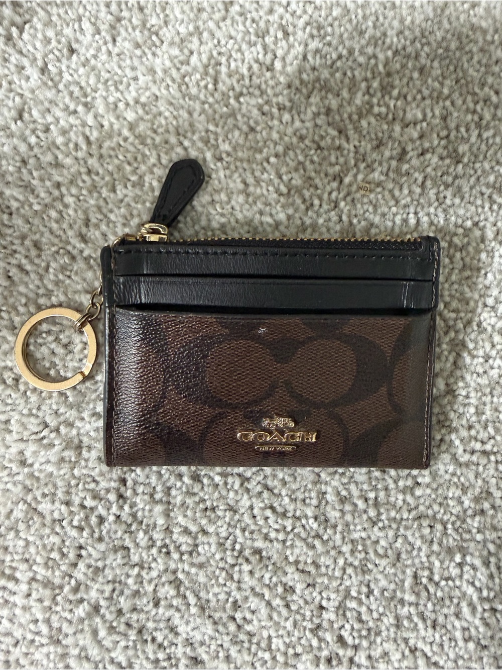 Coach Brown Signature Canvas Wallet Card Holder with Gold Logo